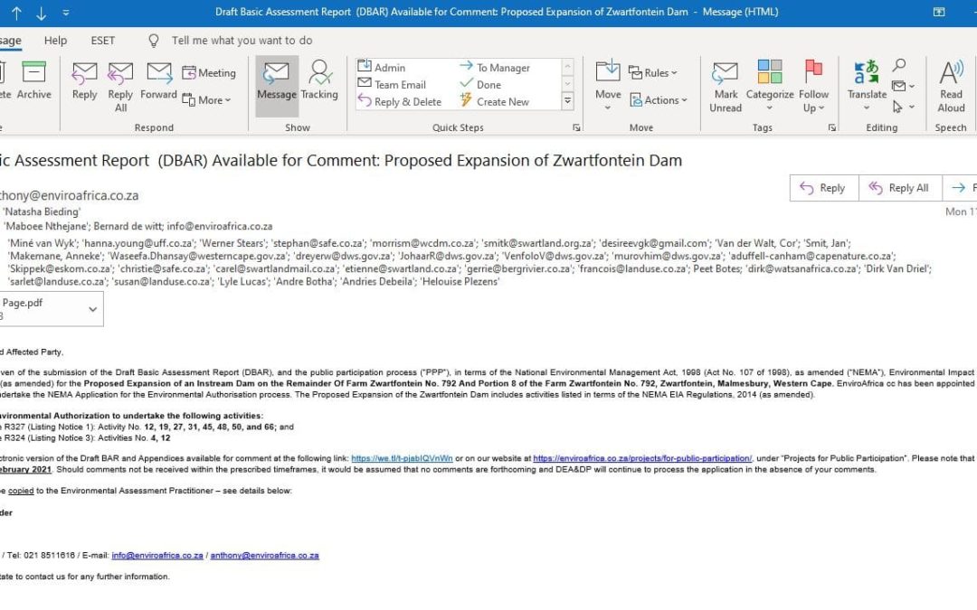 Appendix F Proof Of Notification Dbar Image Of Email Enviroafrica